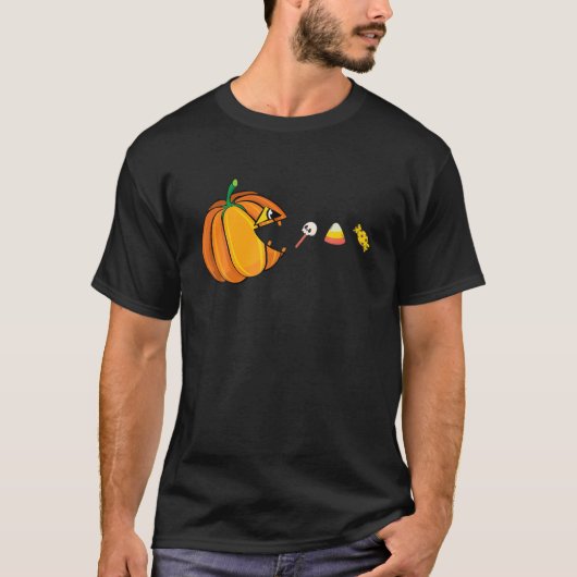 Halloween Pumpkin Eats Candy Skeleton Funny Boys G T-shirt (Voorkant)