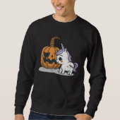 Halloween pumpkin eats unicorn skeleton candy trui (Voorkant)