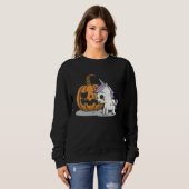 Halloween pumpkin eats unicorn skeleton candy trui (Voorkant volledig)