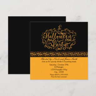 Halloween Pumpkin Elegant Black Oranje uitnodiging