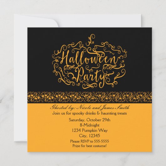 Halloween Pumpkin Elegant Zwart Sinaasappel Uitnod Kaart (Voorkant)