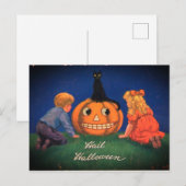 Halloween Pumpkin en Black Cat Feestdagenkaart (Voorkant / Achterkant)