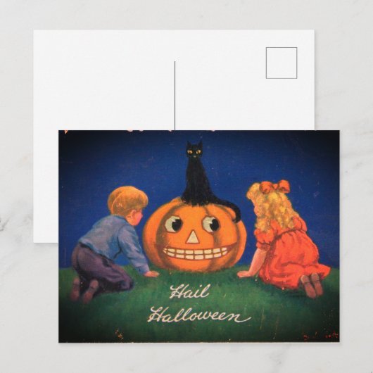 Halloween Pumpkin en Black Cat  Feestdagenkaart (Voorkant / Achterkant)