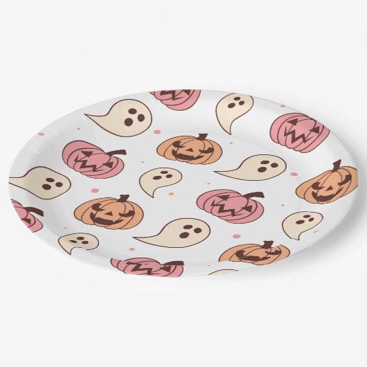 Halloween Pumpkin en Ghost Papieren Bordje (Gekanteld)