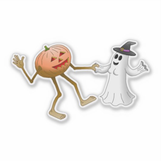 Halloween Pumpkin en Ghost Sticker (Voorkant)