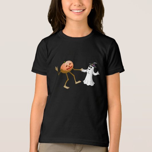 Halloween Pumpkin en Ghost Tri-Blend Shirt (Voorkant)