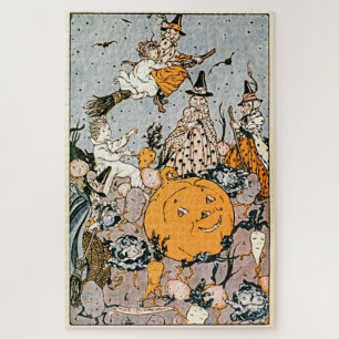 Halloween Pumpkin en heksen met bezems Legpuzzel