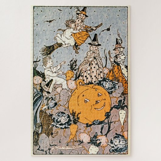 Halloween Pumpkin en heksen met bezems Legpuzzel (Verticaal)