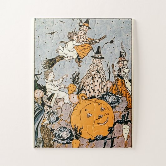  Halloween Pumpkin en heksen met bezems Legpuzzel (Verticaal)