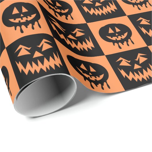 Halloween Pumpkin Face Ghost Spooky Pattern Cadeaupapier (Rol Hoek)