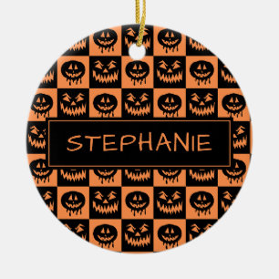 Halloween Pumpkin Face Ghost Spooky Pattern Custom Keramisch Ornament