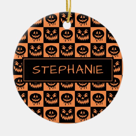 Halloween Pumpkin Face Ghost Spooky Pattern Custom Keramisch Ornament (Voorkant)