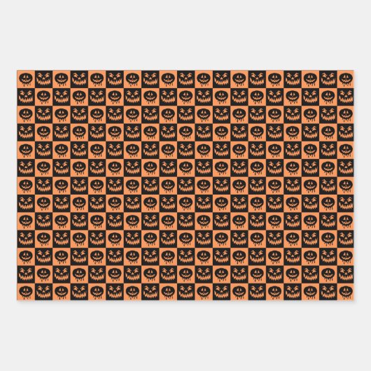Halloween Pumpkin Face Ghost Spooky Pattern Inpakpapier Vel (Voorkant)