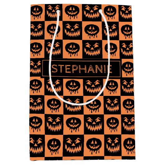 Halloween Pumpkin Face Ghost Spooky Pattern Medium Cadeauzakje (Voorkant)