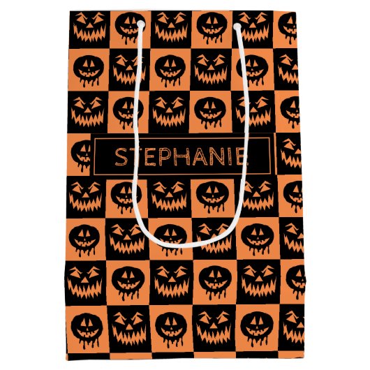 Halloween Pumpkin Face Ghost Spooky Pattern Medium Cadeauzakje (Achterkant)