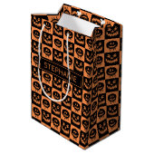 Halloween Pumpkin Face Ghost Spooky Pattern Medium Cadeauzakje (Achterkant Gekanteld)