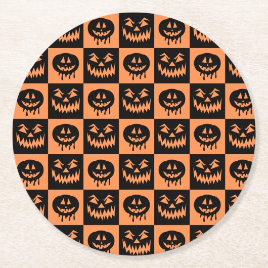 Halloween Pumpkin Face Ghost Spooky Pattern Ronde Kartonnen Onderzetter (Voorkant)