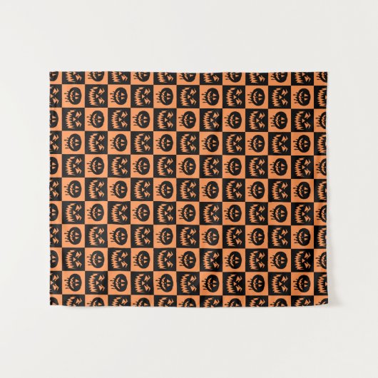 Halloween Pumpkin Face Ghost Spooky Pattern Wandkleed (Voorkant (horizontaal))