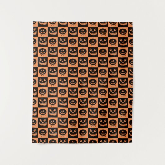 Halloween Pumpkin Face Ghost Spooky Pattern Wandkleed (Voorkant)