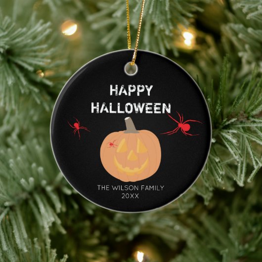 Halloween Pumpkin Family & Year Keramisch Ornament (Boom)