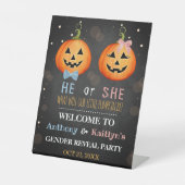 Halloween Pumpkin Gender onthaal Welkom Reclamebord Met Voetstuk (Voorkant)