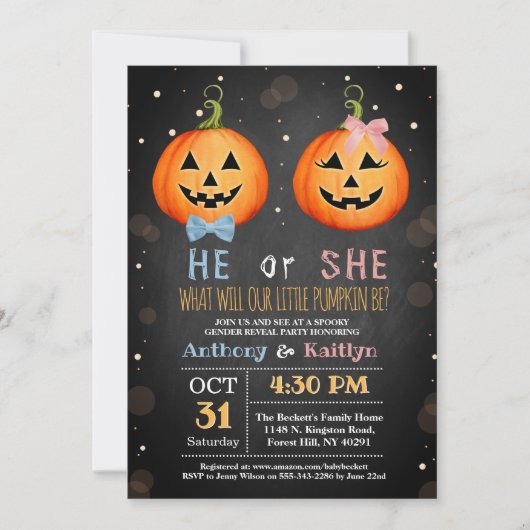 Halloween Pumpkin Gender Reopenbaarmakingsfeest Kaart (Voorkant)