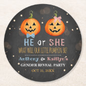 Halloween Pumpkin Gender Reopenbaarmakingsfeest Ronde Kartonnen Onderzetter (Voorkant)