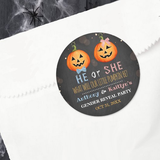 Halloween Pumpkin Gender Reopenbaarmakingsfeest Ronde Sticker