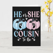 Halloween Pumpkin Gender Reveal He Or She Cousin T Kaart (Gele Bloem)