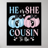 Halloween Pumpkin Gender Reveal He Or She Cousin T Poster (Voorkant)
