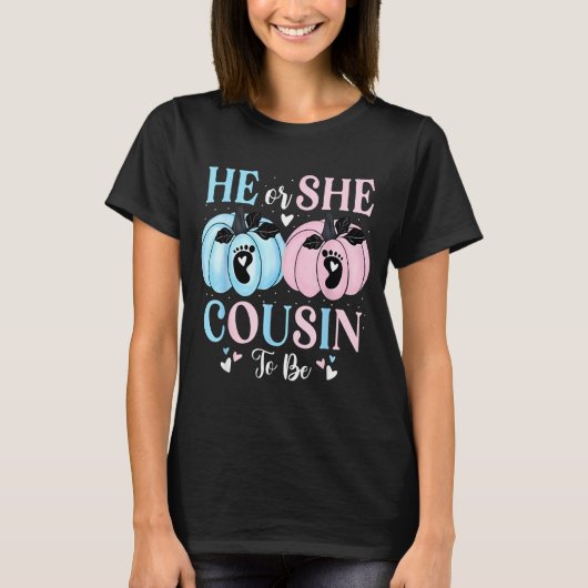 Halloween Pumpkin Gender Reveal He Or She Cousin T T-shirt (Voorkant)