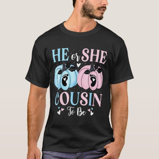 Halloween Pumpkin Gender Reveal He Or She Cousin T T-shirt (Voorkant)