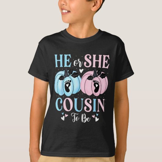 Halloween Pumpkin Gender Reveal He Or She Cousin T T-shirt (Voorkant)