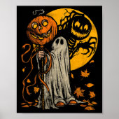 Halloween Pumpkin Ghost Autumn Leaves Graphic Art Poster (Voorkant)