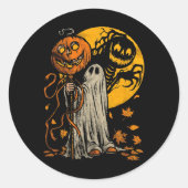 Halloween Pumpkin Ghost Autumn Leaves Graphic Art Ronde Sticker (Voorkant)