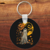 Halloween Pumpkin Ghost Autumn Leaves Graphic Art Sleutelhanger (Voorkant)