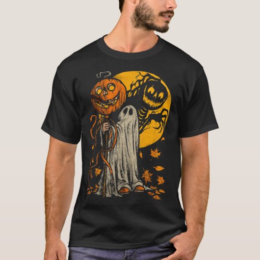 Halloween Pumpkin Ghost Autumn Leaves Graphic Art T-shirt (Voorkant)