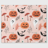 Halloween Pumpkin Ghost Autumn Wrapping Paper Cadeaupapier (Vlak)