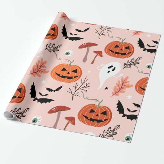 Halloween Pumpkin Ghost Autumn Wrapping Paper Cadeaupapier (Uitgerold)