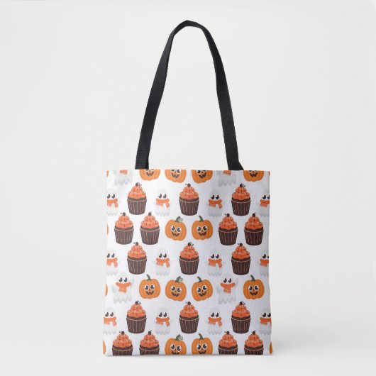 Halloween Pumpkin Ghost Cupcake Pattern Tote Bag (Voorkant)