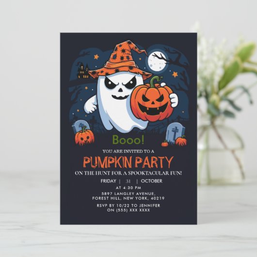 Halloween Pumpkin Ghost Kaart (Staand voorkant)