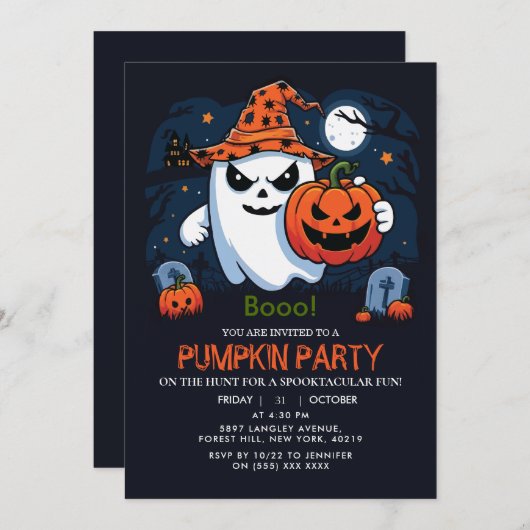 Halloween Pumpkin Ghost Kaart (Voorkant / Achterkant)