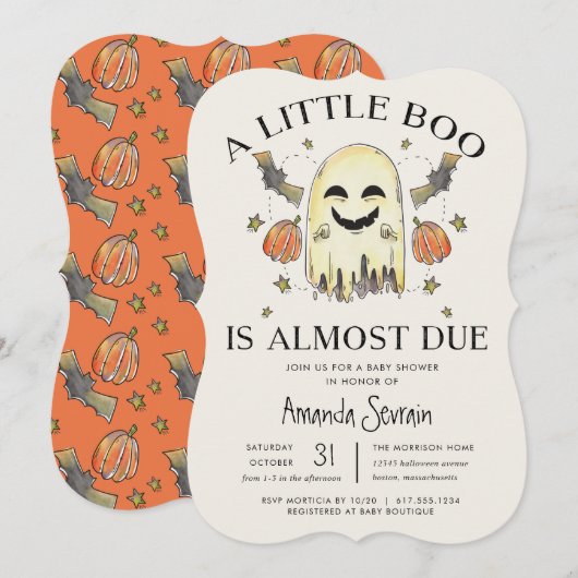 Halloween Pumpkin Ghost Little Boo Baby shower Kaart (Voorkant / Achterkant)