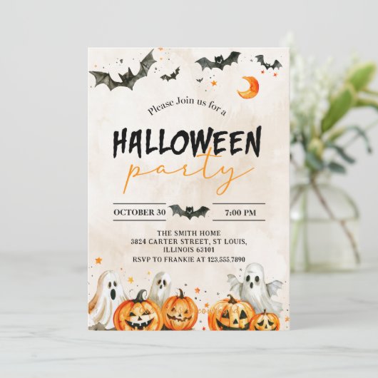 Halloween Pumpkin Ghost Party Uitnodiging (Staand voorkant)