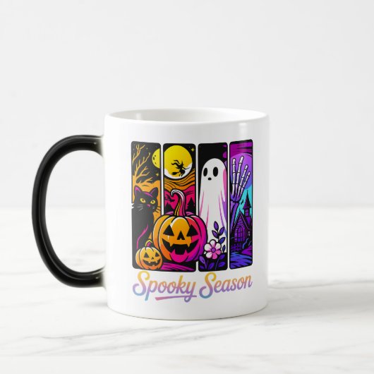 Halloween Pumpkin Ghost Pop Art Retro Black Magische Mok (Links)