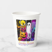 Halloween Pumpkin Ghost Pop Art Retro Black Papieren Bekers (Achterkant)