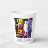 Halloween Pumpkin Ghost Pop Art Retro Black Papieren Bekers (Voorkant)