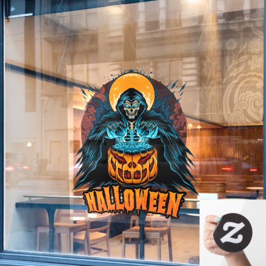 Halloween Pumpkin Grim Reaper Raamsticker (Cafe Raam)