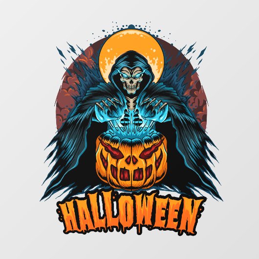 Halloween Pumpkin Grim Reaper Raamsticker (Vel)