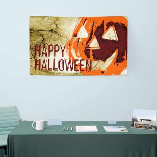 Halloween Pumpkin - grunge stijl + jouw ideeën Spandoek (Beurs)